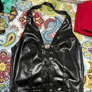 leather lace up halter top